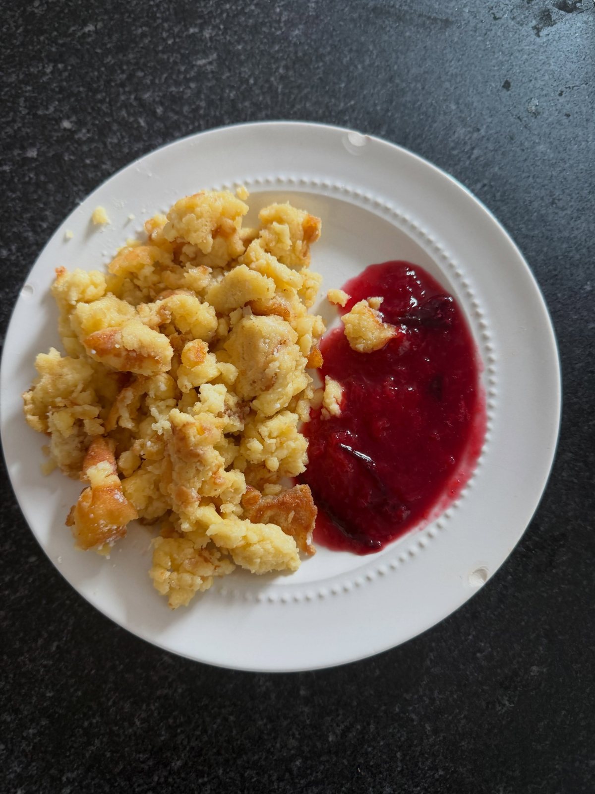 Kaiserschmarrn with stewed plums from Austria