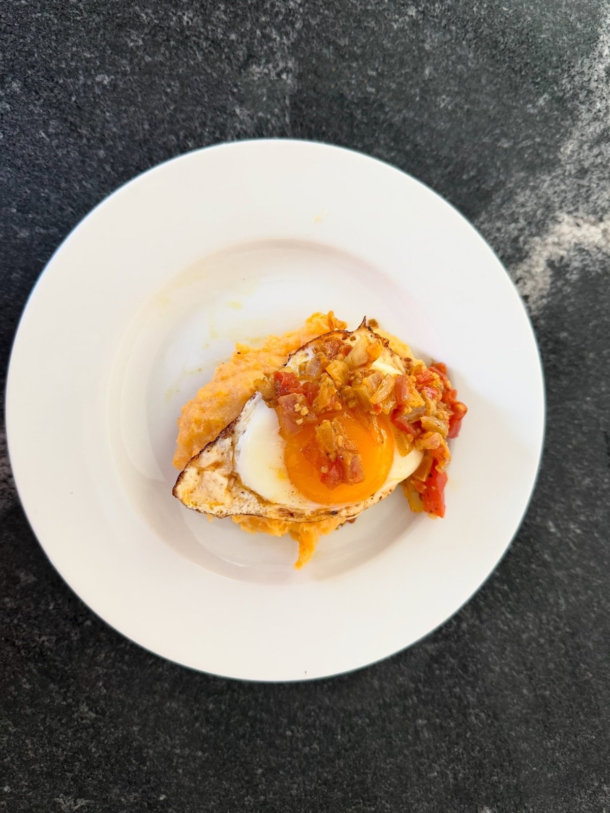 Bogobe with egg and relish from Botswana